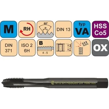 Závitořezný nástroj NÁSTROJE CZ Strojní závitník /CZZ1690/ metrický závit s přímou drážkou a lamačem třísek CZZ Závit: M8