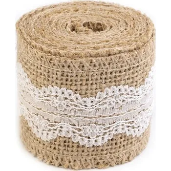 Jutová stuha s krajkou šíře 50 mm, 60 mm, barva 2 (50 mm) režná přírodní