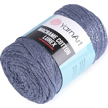 Příze Pletací příze Macrame Cotton lurex 250 g, barva 11 (730) modrá jeans stříbrná