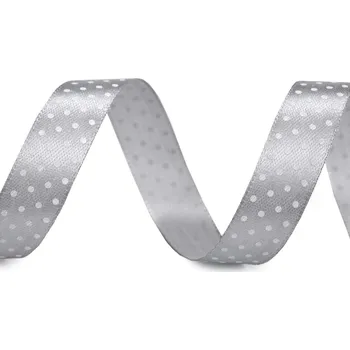 Stuha Saténová stuha s puntíky šíře 15 mm, barva 7 šedá světlá malé puntíky