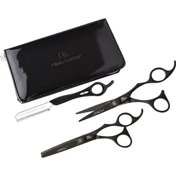 Kadeřnické nůžky Olivia Garden Matt Black Edition 575/635BL sada nůžek + břitva