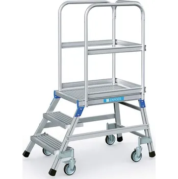 Lešení Plošinový žebřík, výška plošiny 720 mm, 3 stupně z ocelového roštu