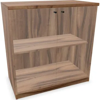 Policová skříň Kancelářská skříň - dveře dvoukřídlé prosklené, v x š x h: 825 x 800 x 445 mm, barva ořech