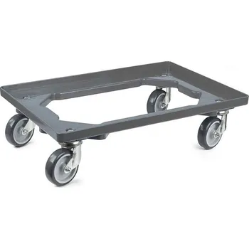 Plošinový vozík Podvozek pod EURO přepravky 600 x 400 mm, otevřený, 4 otočná kola z šedé gumy, barva šedá