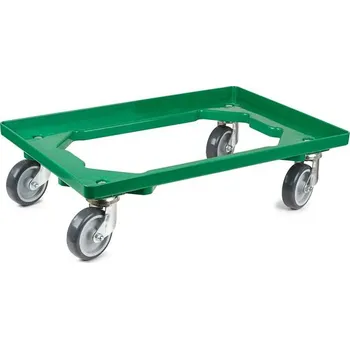 Plošinový vozík Podvozek pod EURO přepravky 600 x 400 mm, otevřený, 4 otočná kola z šedé gumy, barva zelená