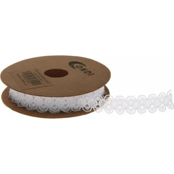 Stuha Krajková stuha syntetická - bílá - 15 mm/ 9 m