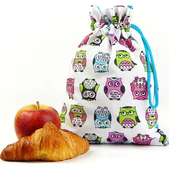 Dekorativní polštářek HEDVA ČESKÝ BROKÁT Pytlík na svačinu 100% ba plátno SOVA tyrkysová