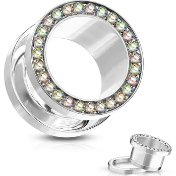 Piercing Šperky4U Tunel do ucha s duhovými zirkony - TN01010AB-025