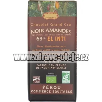 Cukrovinka Salute Livi hořká čokoláda s mandlemi 63 % kakaa 100 g