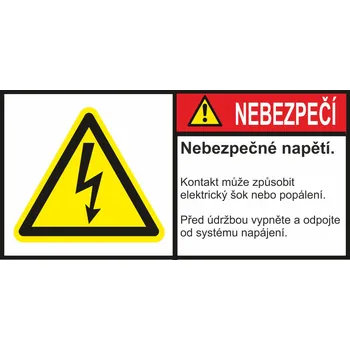 Značení Nebezpečí - nebezpečné napětí samolepící vinylová fólie 35x70 mm