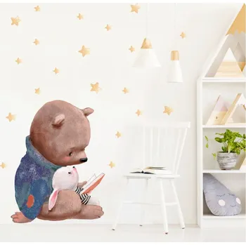 Samolepící dekorace DEKORACJAN Nálepka na stěnu - Medvídek s knížkou