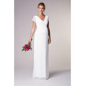 Těhotenská móda Tiffany Rose Těhotenské svatební šaty dlouhé LAURA Barva: Ivory - smetanová, Velikost: 2 EU 38-40, Materiál: krajkové