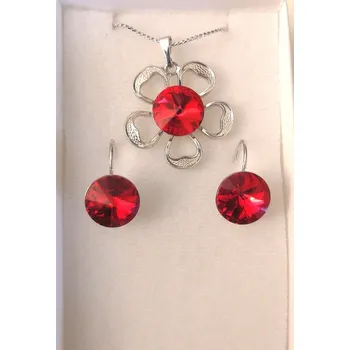 Souprava šperků Souprava šperků bižuterie červený SWAROVSKI kamínek (Sada šperků se SW krystalky )