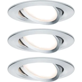 Paulmann 93487 LED Coin Nova round, set kulatých bodovek v úpravě kartáčovaný hliník, 3x6,5W LED 2700K tříkrokové stmívání, prům.8,4cm