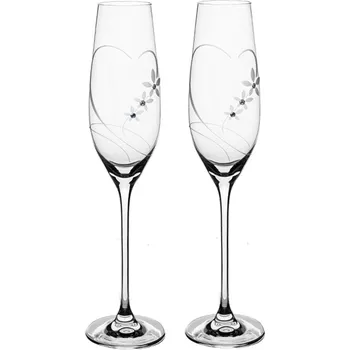 Sklenice Bohemia Crystal Sklenice na sekt, přátelská souprava srdíčka - 2 ks. Swarovski, Preciosa 210 ml 2 ks Srdíčka