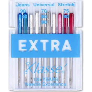 Jehly strojové EXTRA 130/705 H assort, mix. jeans, universal, strech, 10 ks