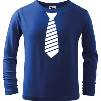 Dětské tričko s pruhovanou kravatou a dlouhým rukávem modré