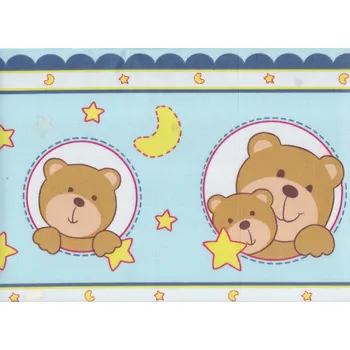 JAN peří Kvalitní bavlněná látka - plátno Medvídek v kroužku modrý v metráži - Kvalitní bavlněná látka - Méďa v kroužku modrý 1 m (100x160 cm)