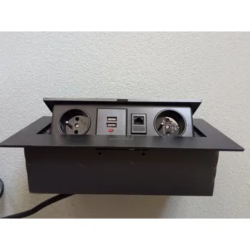 Elektrická zásuvka Výklopná elektrická zásuvka 2x230V + 2xUSB + 1xRJ45 vestavná černá s kabelem 2,0m ((výklopné zásuvkové moduly))