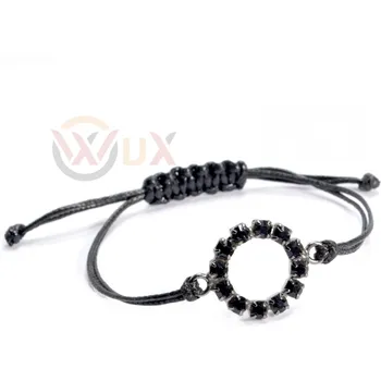 Náramek WUX Štrasový kruh černé očka Velikost: Dámská, Barva šnůrky: Modrá