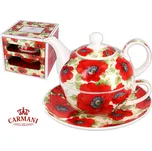 Carmani® Carmani - Porcelánový šálek s konvičkou a podšálkem, Vlčí máky v dárkové krabičce - 300 ml