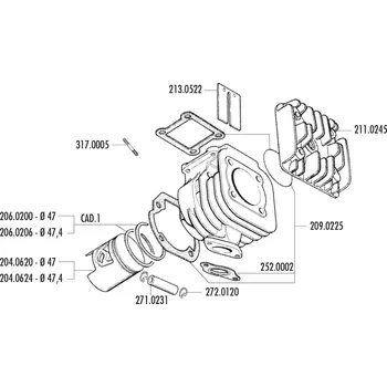 Těsnění pro motocykl Sada těsnění válce Polini sport 70ccm, Minarelli vertical 209.0225