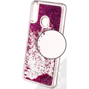 Pouzdro na mobilní telefon 1Mcz Liquid Hexagon Sparkle ochranný kryt s přesýpacím efektem třpytek pro Samsung Galaxy A20s sytě růžová (hot pink)