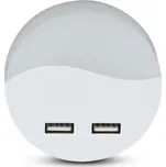 V-TAC Kulaté LED noční světlo do zásuvky 0,5W s USB portem SAMSUNG čipy Teplá bílá 2500 - 3000K