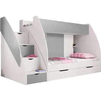 Dětská skříň Dětský pokoj, patrová postel Montes - bílá/šedá