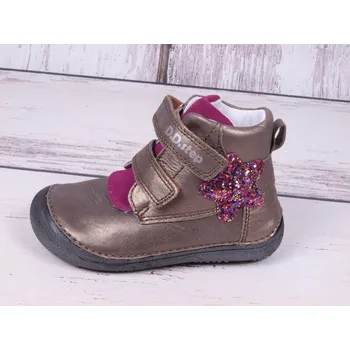 Dívčí polobotky D.D.step Celoroční kožené boty obuv BAREFOOT D. D. step 063-879C dívčí kotníkové s třpytkovou hvězdou velikost: 35