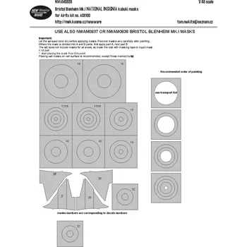 Plastikový model New Ware 1/48 Mask Br.Blenheim Mk.I NAT.INSIGNIA (AIRFIX)