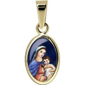 Přívěsek Zlatý dětský přívěsek - madonka s dítětem modrá Zlato: bílé