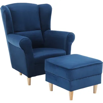Křeslo Křeslo ušák MALVIN + taburet modrá