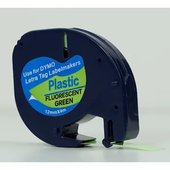 Pásek do tiskárny Dymo 91212 LetraTag 12mm x 4m, černý tisk / fluorescenční zelený podklad, kompatibilní páska