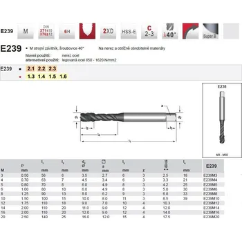 Závitořezný nástroj Strojní závitník, šroubovice 40° M6 E239 6H HSS-E-Super B,DIN 371 DORMER
