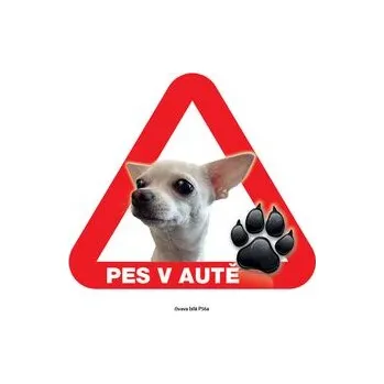 Značení Grel nálepka na plech pozor pes v autě čivava bílá