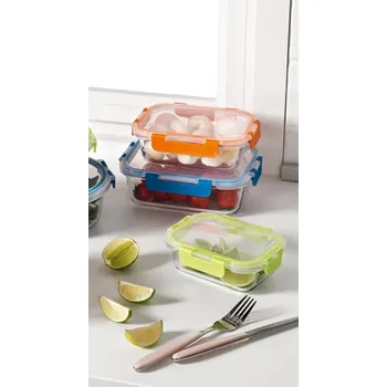 Dóza na potraviny Sada 3 kusů hermetických hranatých boxů BRANDANI (barva - oranžová,modrá,zelená)