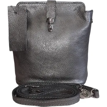 Facebag menší kožená crossbody s kovovým zapínáním stříbrná 9603/140