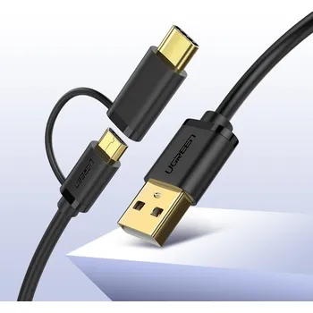 Datový kabel Ugreen USB-C kabel 2v1 obsahuje i redukci na USB micro, délka 100 cm
