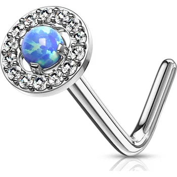 Piercing Šperky4U Zahnutý piercing do nosu - modrý opál - N0092-B