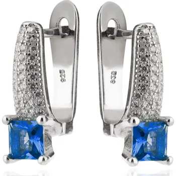 Náušnice Stříbrné náušnice se safírem ve tvaru čtverce a řadami zirkonů - Meucci SE056/01