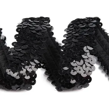 Flitrový prýmek šíře 30 mm elastický, barva 2 černá