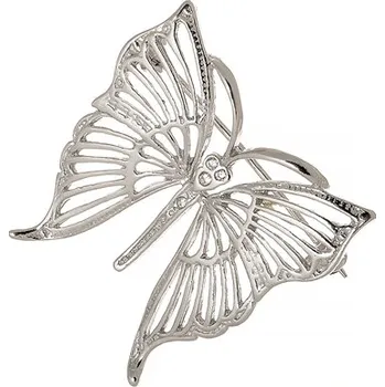 Brož Stříbrná brož motýl s čirými zirkony strb014F + dárek zdarma