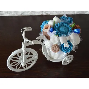 umělá květina Mýdlová kytice kolo - tyrkysovo - hnědo - bílá