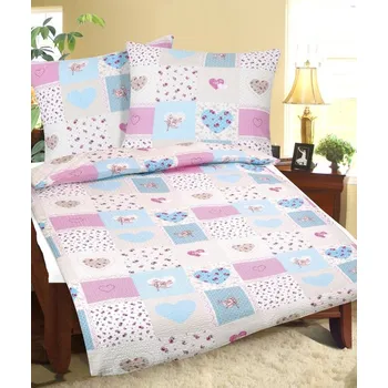 Povlečení Bellatex Srdce 80/235 modrorůžové 140 x 200 cm, 70 x 90 cm