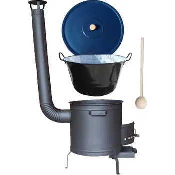 Kempingové nádobí Zabijačkový smaltovaný kotel 60 L + kotlina natřená speciální žáruvzdornou barvou 53 cm PLUS 600