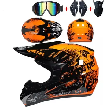 Helma na motorku Cross helma oranžová XTR SET (Motocrossová přilba oranžová SET)