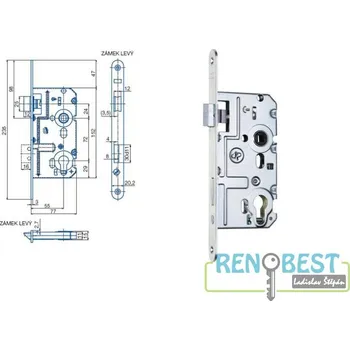 zadlabací zámek HOBES Zámek zadlabací K 221, rozteč 72 mm, zádlab 77 mm Provedení: Pro levé dveře, Varianty: K 221