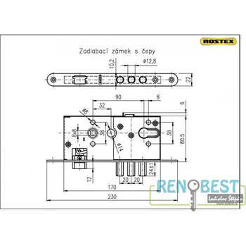 zadlabací zámek ROSTEX Zadlabací zámek s čepy