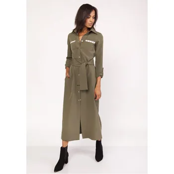 Dámské šaty Dlouhé šaty ve vojenském stylu SUK157 Barva: Khaki, Velikost: 2XL